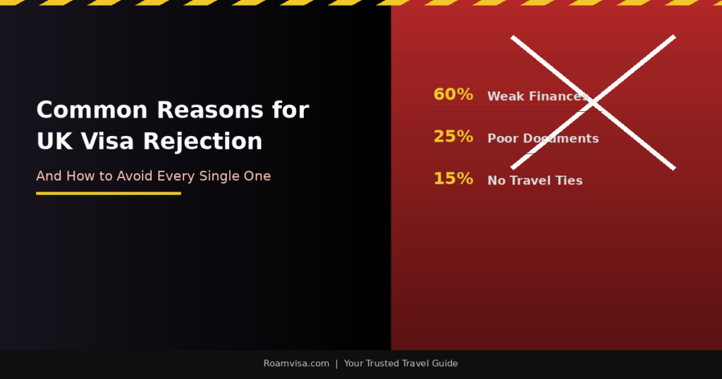 Comprehensive guide covering the most common UK visa rejection reasons with statistics and prevention tips
