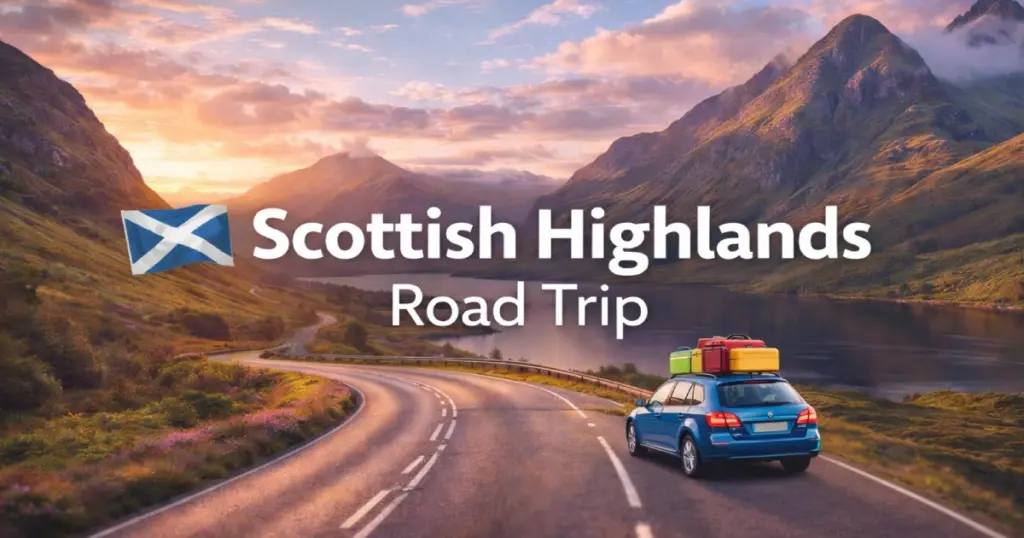 Scottish Highlands road trip single track road loch mountains Glen Coe