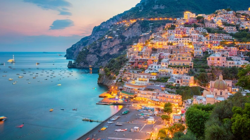 Amalfi Coast scenic coastal road with cliffs and sea in Italy