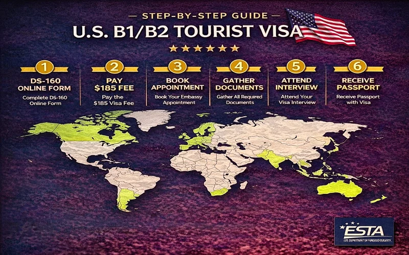 US B1 B2 tourist visa application process 2025 DS-160 form embassy interview fee documents required steps
