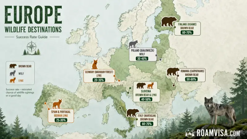 Europe Wildlife Distribution Map - Which Country for Which Species