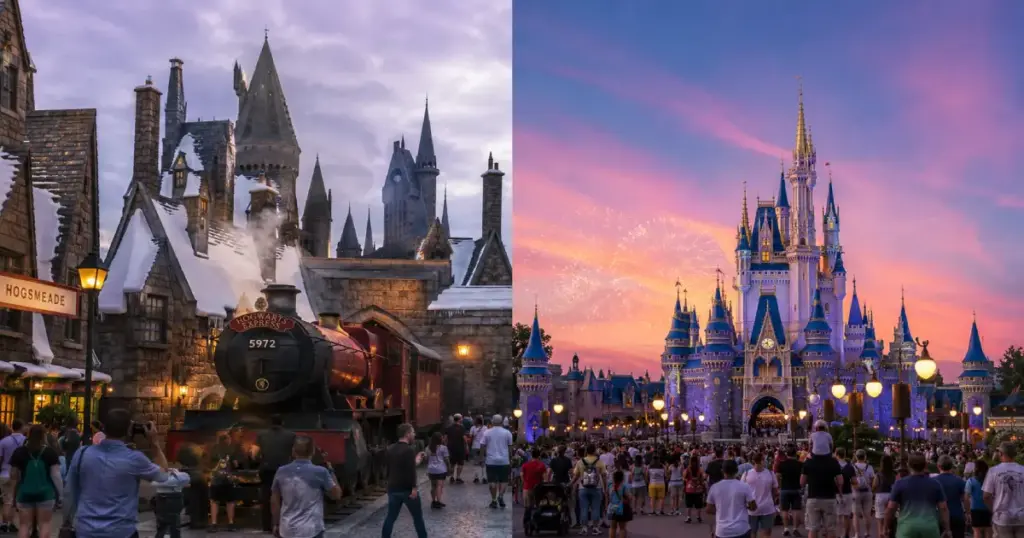 Universal Studios vs Disney World families worth it showing Harry Potter Wizarding World and Magic Kingdom castle