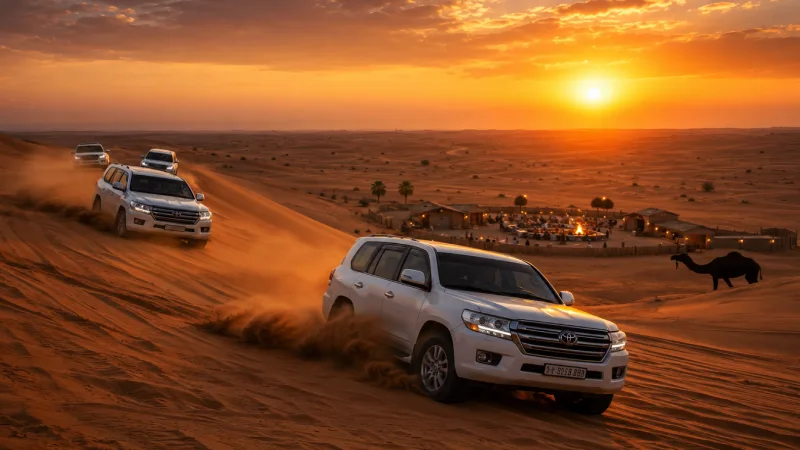 Dubai desert safari family experience with dune bashing in 4WD vehicles and traditional Bedouin camp dinner for Dubai family trip cost guide