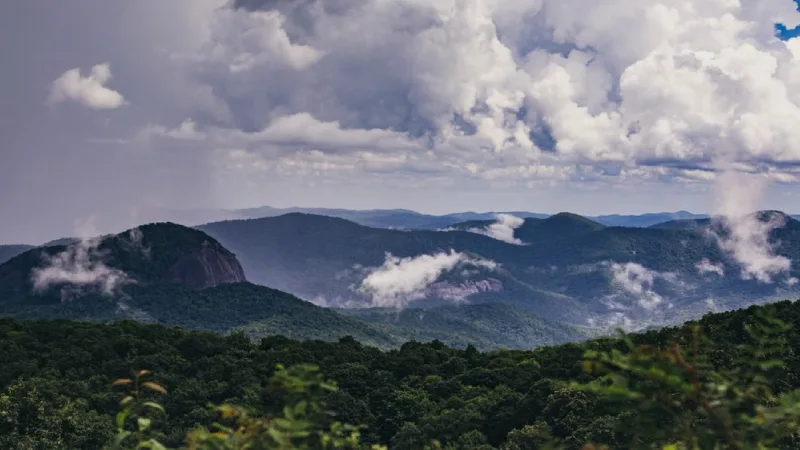 Downtown Asheville North Carolina with the Blue Ridge Mountains in the background