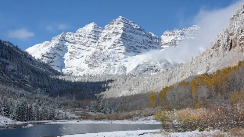 Snow-covered mountains surrounding the town of Aspen, Colorado