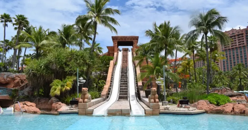 Dubai With Kids: and Children riding a water slide at Atlantis Aquaventure Waterpark in Dubai