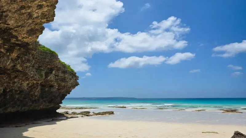 Aerial view of Emerald Beach on Okinawa's main island near the aquarium