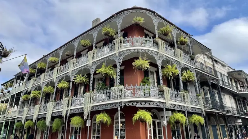 Wrought iron balconies decorating historic buildings in the French Quarter, New Orleans 