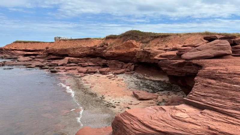 Red sandstone cliffs along a beach on Prince Edward Island