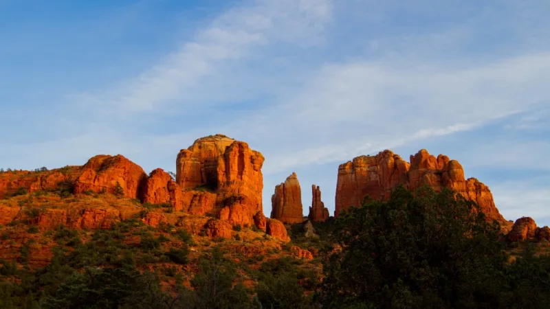 Red rock formations glowing at sunset in Sedona Arizona 