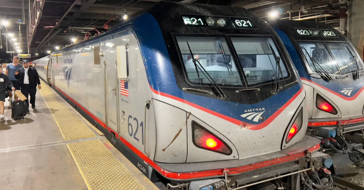 New York To Washington DC By Train. An Amtrak train arriving at Union Station in Washington DC