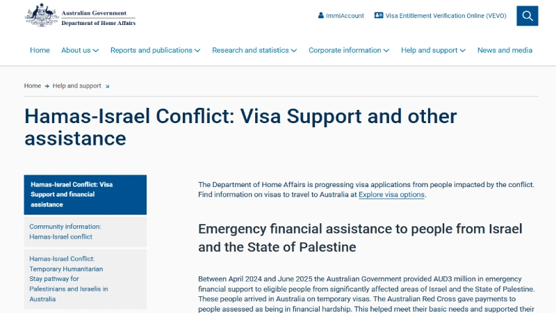 A laptop screen showing the Australian Department of Home Affairs online visa portal