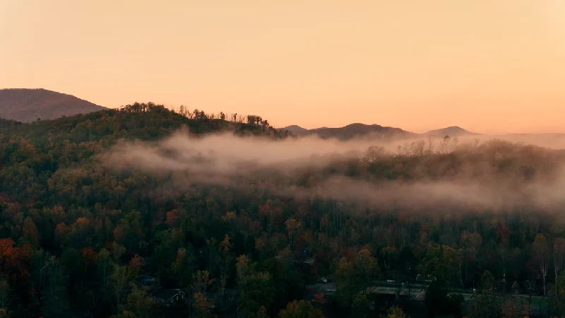 Blue-tinted mountain ridges with fog rolling through the Great Smoky Mountains