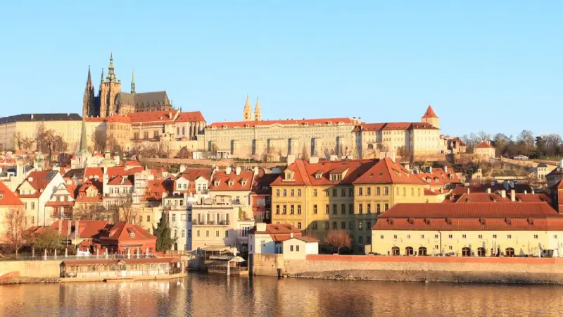 Prague Castle overlooking the river and city skyline