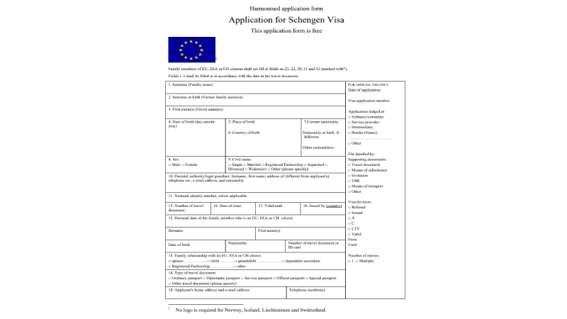 Schengen visa application form with insurance document and euro currency notes