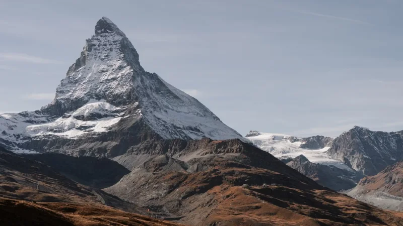 The Matterhorn peak rising above the town of Zermatt in the Swiss Alps