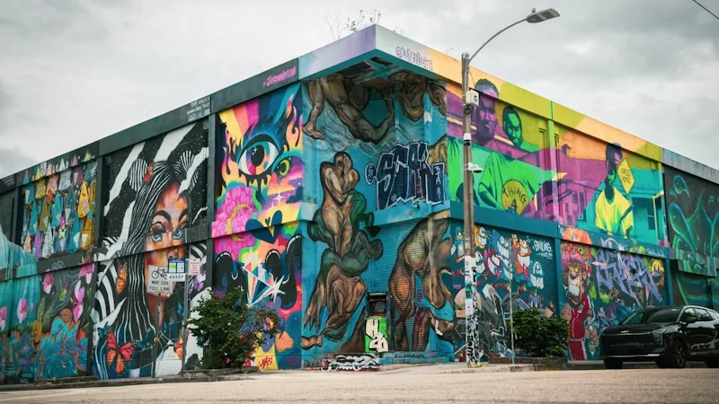 Colorful street art murals in Miami's Wynwood Walls district