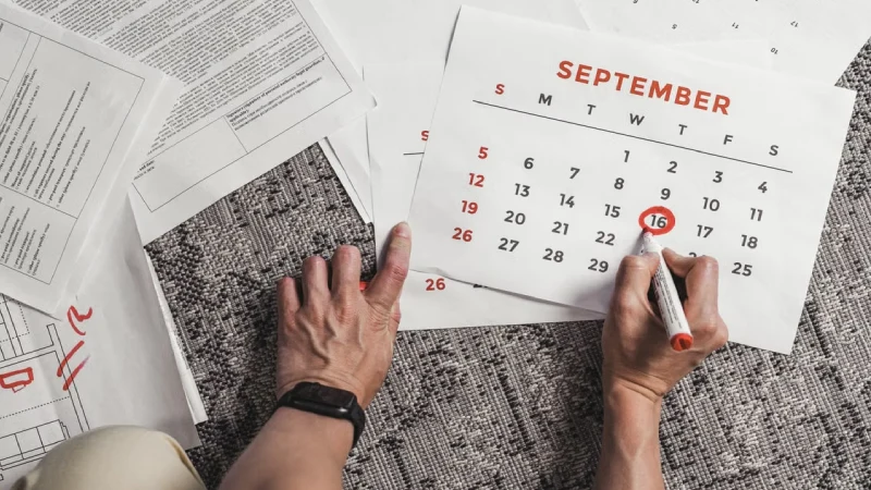 Calendar marking a deadline reminder for purchasing travel insurance