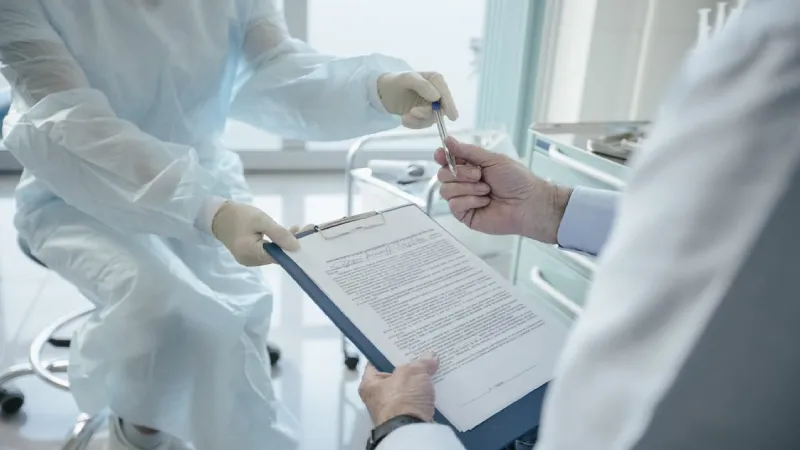 travel insurance policy document with pen and glasses on desk