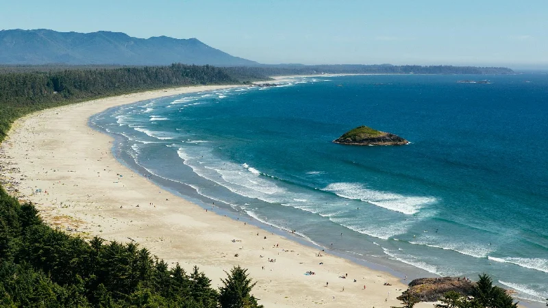 Aerial view of Long Beach stretching along Pacific Rim National Park