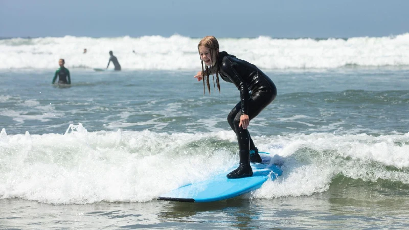 Beginner surf lesson taking place on a Tofino beach